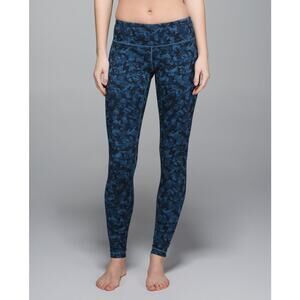 Lululemon Women's Wunder Under Pant Blue Mystic Jungle Hawk Blue Leggings Size 8